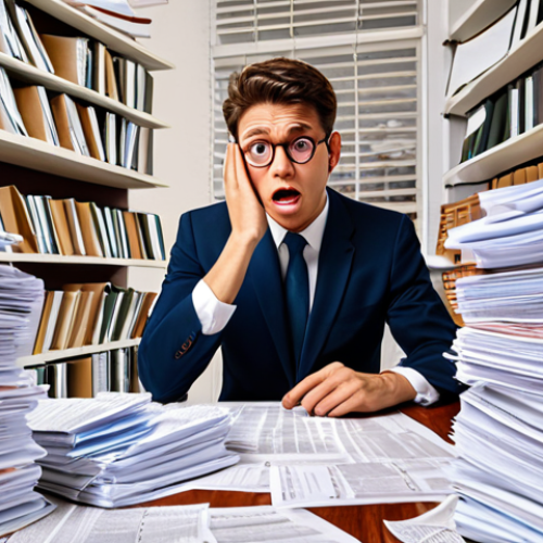 Home 22 ** A perplexed person surrounded by complex tax documents and laws, emphasizing confusion about tax regulations.
**